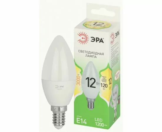 938818 - ЭРА GREEN LINE лампа св/д свеча E14 B35 12W(1200lm) 3000K 2K B35-12W-830-E14 GL 38x125 67089 (1)