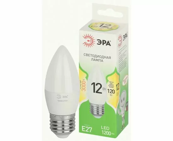 938819 - ЭРА GREEN LINE лампа св/д свеча E27 B35 12W(1200lm) 3000K 2K B35-12W-830-E27 GL 38x125 67137 (1)