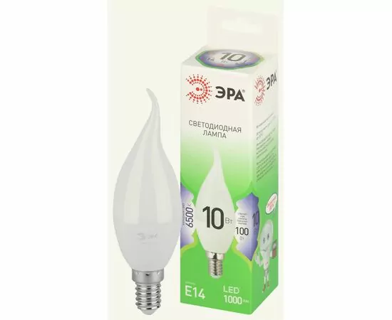 938841 - ЭРА GREEN LINE лампа св/д свеча на ветру E14 BXS 10W(1000lm) 6500K 6K BXS-10W GL 38x145 67134 (1)