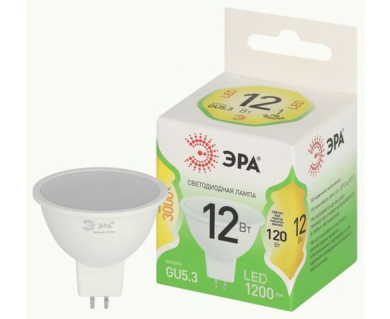 938851 - ЭРА GREEN LINE LED лампа св/д MR16 GU10 12W(1200lm) 3000K 2K софит MR16-12W-830-GU10 51x85 67058 (1)