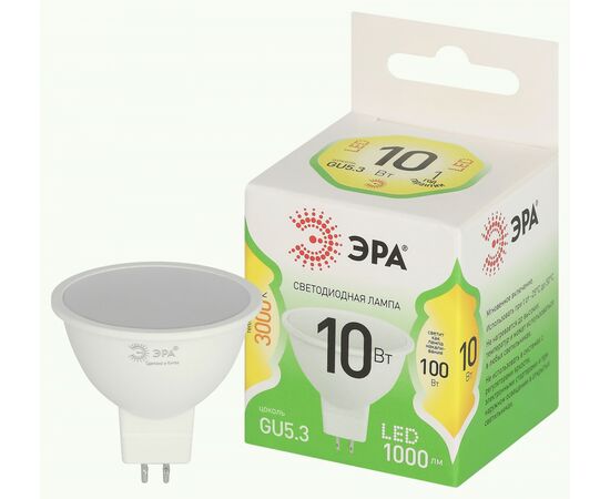 938860 - ЭРА GREEN LINE LED лампа св/д MR16 GU5.3 10W(1000lm) 3000K 2K софит MR16-10W-830-GU5.3 51x85 66983 (1)
