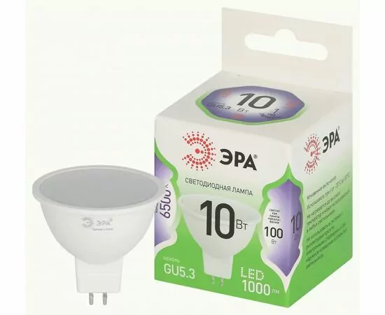 938862 - ЭРА GREEN LINE лампа св/д MR16 GU5.3 10W(1000lm) 6500K 6K софит MR16-10W-865-GU5.3 51x85 66997 (1)