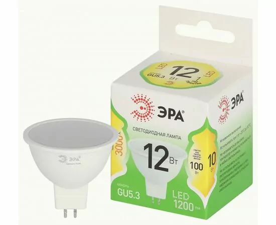 938863 - ЭРА GREEN LINE лампа св/д MR16 GU5.3 12W(1200lm) 3000K 2K софит MR16-12W-830-GU5.3 51x85 66978 (1)