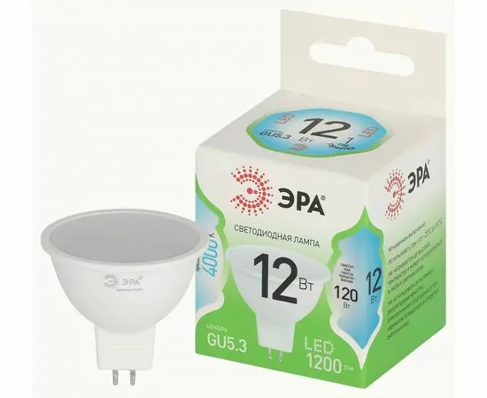 938864 - ЭРА GREEN LINE лампа св/д MR16 GU5.3 12W(1200lm) 4000K 4K софит MR16-12W-840-GU5.3 51x85 66989 (1)