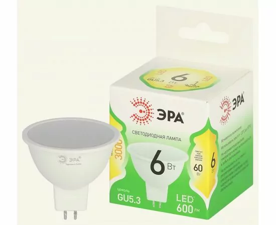 938866 - ЭРА GREEN LINE лампа св/д MR16 GU5.3 6W(600lm) 3000K 2K софит MR16-6W-830-GU5.3 51x88 67076 (1)
