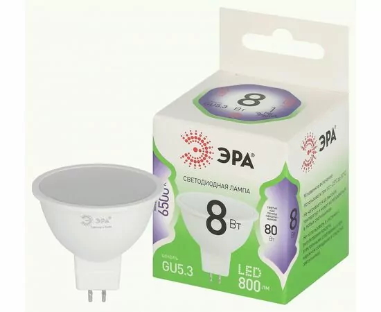 938871 - ЭРА GREEN LINE лампа св/д MR16 GU5.3 8W(800lm) 6500K 6K софит MR16-8W-865-GU5.3 51x85 67086 (1)