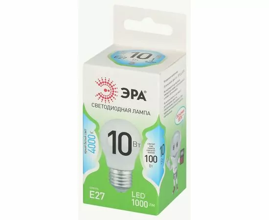 938875 - ЭРА GREEN LINE лампа св/д шар P45 E27 10W(1000lm) 4000K 4K P45-10W-840-E27 45x105 67040 (1)