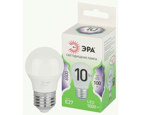 938877 - ЭРА GREEN LINE лампа св/д шар P45 E27 10W(1000lm) 6500K 6K P45-10W-865-E27 46x105 67039 (1)