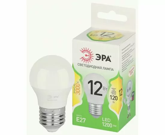 938879 - ЭРА GREEN LINE лампа св/д шар P45 E27 12W(1200lm) 3000K 2K P45-12W-830-E27 46x105 67015 (1)