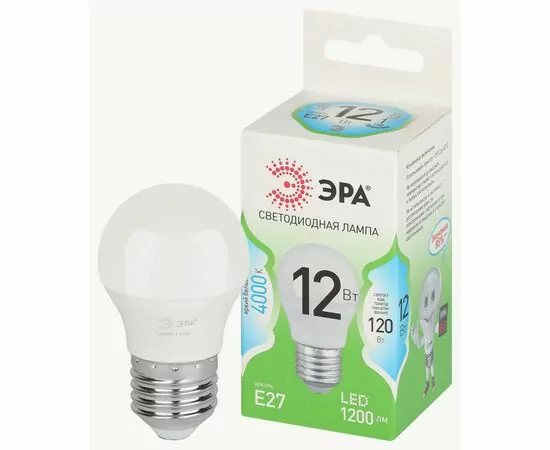 938881 - ЭРА GREEN LINE лампа св/д шар P45 E27 12W(1200lm) 4000K 4K P45-12W-840-E27 46x106 67050 (1)