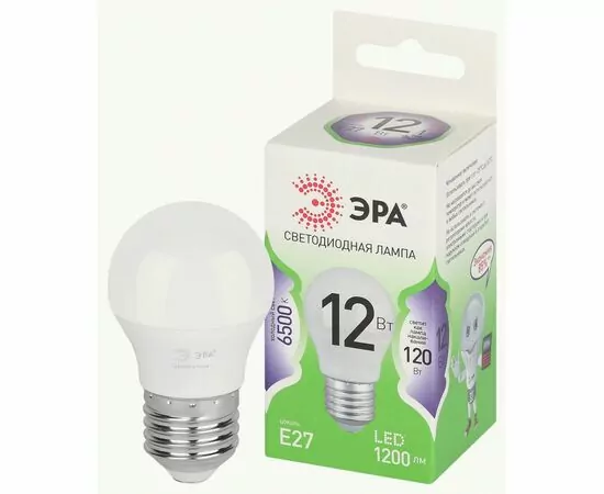 938883 - ЭРА GREEN LINE лампа св/д шар P45 E27 12W(1200lm) 6500K 6K P45-12W-865-E27 46x106 67052 (1)