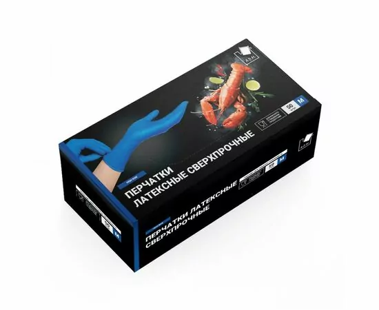 897414 - Перчатки латексные сверхпрочные High Risk 50шт(25пар,40гр пара),синие,разм M,коробка,HR002S/ ADM (1)