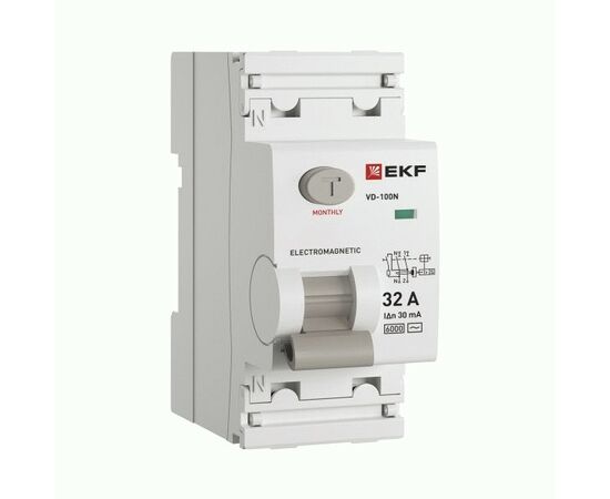 942408 - EKF PROxima выкл. дифференциальный (УЗО) ВД-100N 2P 32А 30мА, тип AC, 6кА, эл.мех E1026M3230 (1)