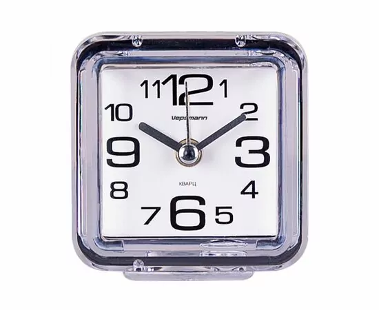 944668 - Часы-будильник VEPSMANN VN-350, 7*7*4см, дискрет.ход, пластик, прозрачный ,АА*1шт нет в компл. (1)