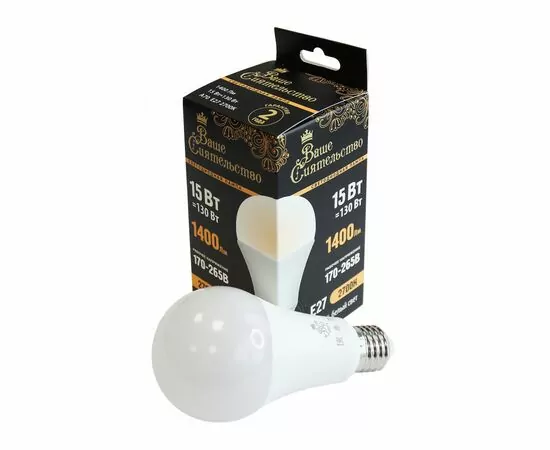 866978 - ВАШЕ СИЯТЕЛЬСТВО лампа св/д ЛОН A70 E27 15W(1400lm) 2700K 2K 138x70 матов, пласт/алюм. IC-драйвер 2г (1)