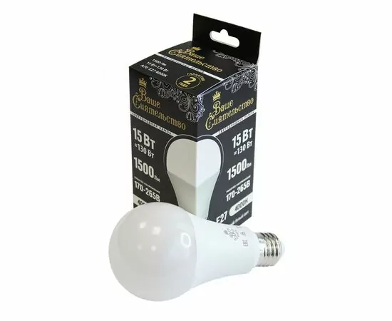 866979 - ВАШЕ СИЯТЕЛЬСТВО лампа св/д ЛОН A70 E27 15W(1500lm) 4000K 4K 138x70 матов, пласт/алюм. IC-драйвер 2г (1)