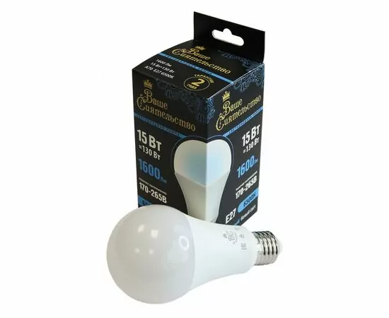 866980 - ВАШЕ СИЯТЕЛЬСТВО лампа св/д ЛОН A70 E27 15W(1600lm) 6500K 6K 138x70 матов, пласт/алюм. IC-драйвер 2г (1)