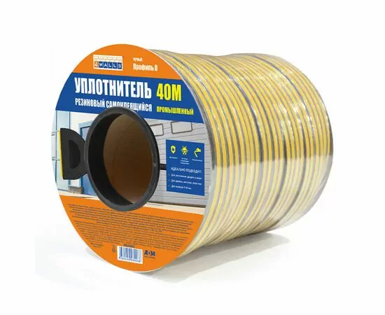 911653 - Уплотнитель D-профиль 14*12мм 4WALLS 40м черный резиновый самокл. арт.UBL040D2 (1)