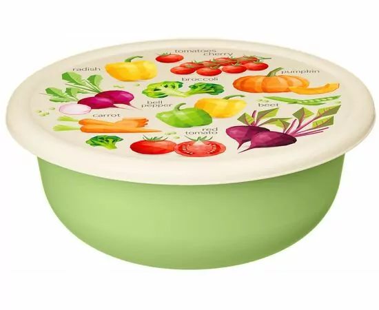 914172 - Миска (салатник) с крышкой 1,2л с декором салатовый 221140820/04 Homver (1)