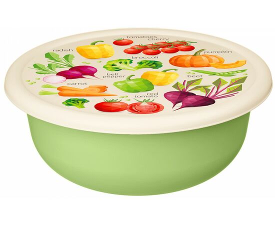 914172 - Миска (салатник) с крышкой 1,2л с декором салатовый 221140820/04 Homver (1)