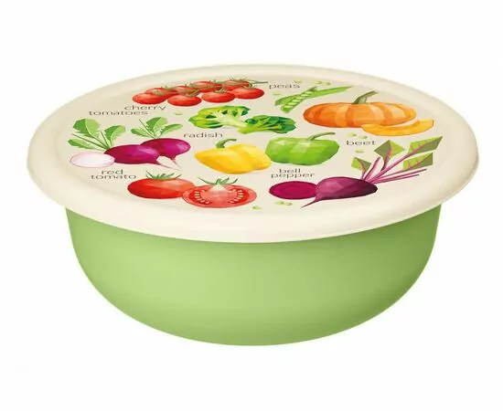 914174 - Миска (салатник) с крышкой 2,1л с декором салатовый 221140920/04 Homver (1)