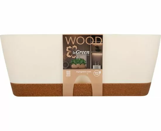 944722 - Горшок для цветов 1,7л,25*11,5*9,5см,овал,для суккулентов,WOOD сливочный/бук,IG610310001/InGreen (1)