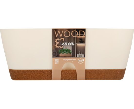 944722 - Горшок для цветов овальный InGreen WOOD для суккулентов, 25 см сливочный/бук (1)