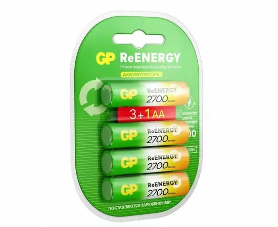 950969 - Аккумулятор GP ReEnergy R6 2700mAh 270AAHC3/1RGY/R6 Ni-MH BL4 (3+1) (1)