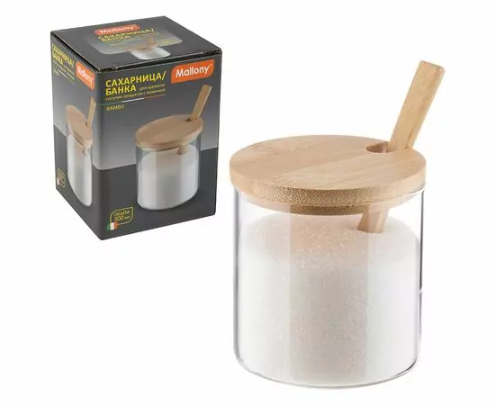 953005 - Сахарница 300мл крышка бамбук, с ложечкой Bambu 109034 Mallony (1)
