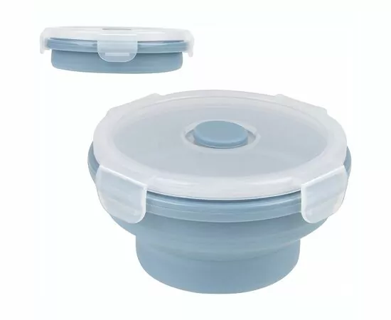 953006 - Контейнер герметичн для СВЧ MIGLIORE складн круг 300мл 12,5*6,5(3,5)см синий силикон 108258 Mallony (1)