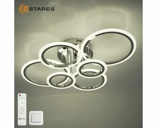953985 - Estares св-к-люстра св/д управл. EUROPA 6R 80W(8000lm) 2K-4K-6K 675x480x175 хром/бел пульт ДУ @ (1)