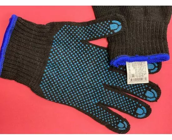 908811 - Перчатки х/б с ПВХ Экстра, 60гр, черные (р.9) 7 класс, 10пар/уп, цена за пару, 202 Сибшнур (1)