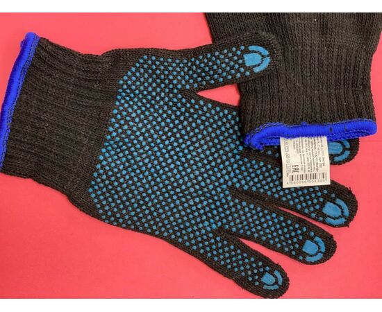 908811 - Перчатки х/б с ПВХ Экстра, 60гр, черные (р.9) 7 класс, 10пар/уп, цена за пару, 202 Сибшнур (1)