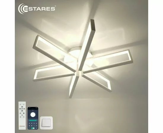 958384 - Estares св-к-люстра св/д управл. MALDI 120W (12000Lm) 2K-4K-6K 650х150 пульт ДУ бел/бел IP20 # (1)