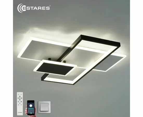 958611 - Estares св-к-люстра св/д управл. LAMPARAS 90W(9000lm) 2K-4K-6K 500x500x70 пульт ДУ бел/черн IP20 @ (1)