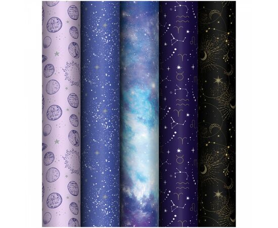 883488 - Упаковочная бумага глянц. 70*100см, MESHU В глубинах космоса, 80г/м2,ассорти 5 дизайнов Арт.358117 (1)