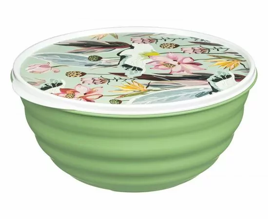 960219 - Миска (салатник) с крышкой Latina 3,2л, с декором Botanica зеленый 222133718/08 Homver (1)