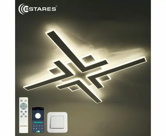965091 - Estares св-к-люстра св/д управл. ALCOR 120W(14400lm) 2K-4K-6K 820x820x45 пульт ДУ бел IP20 # (1)