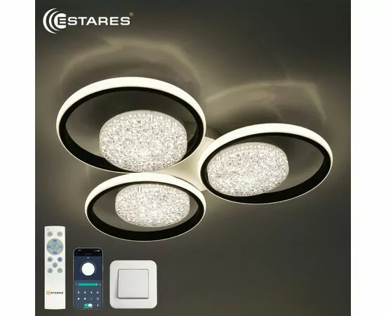 965092 - Estares св-к-люстра св/д управл. POLLO double 100W(12000lm) 2K-4K-6K 550x70 пульт ДУ черн.бел IP20 # (1)