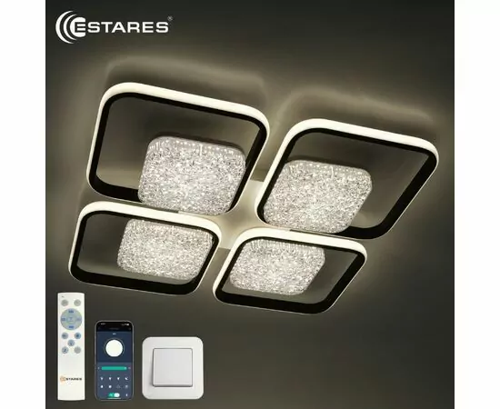 965093 - Estares св-к-люстра св/д управл. POLLO double 140W(16800lm) 2K-4K-6K 525x525x70 ДУ черн.бел IP20 # (1)