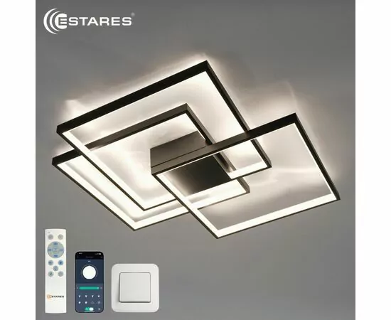 965094 - Estares св-к-люстра св/д управл. SVEN QUADRO 120W(12000lm) 2K-4K-6K 550x550x75 ДУ черн.IP20 # (1)