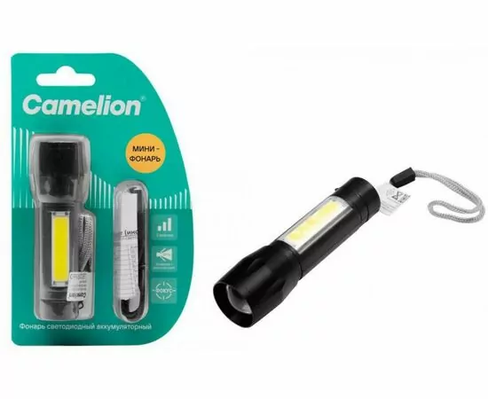 966053 - Camelion фонарь ручной LED29360 (акк.3.7V) 3W(100lm) до 250м 6K, 3реж. ZOOM пластик, USB, BL (1)
