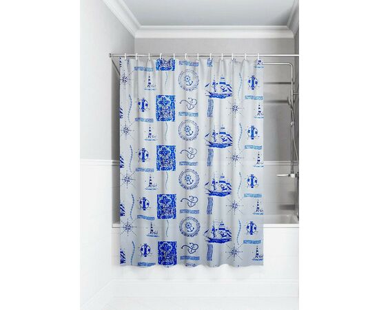 966528 - Штора для ванной п/этилен 180*180,40мкм,Корабли,10 колец,MPU5255/ Умничка (1)