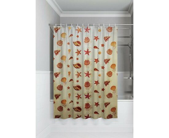 966530 - Штора для ванной п/этилен 180*180,40мкм,Ракушки,10 колец,MPU5293/ Умничка (1)