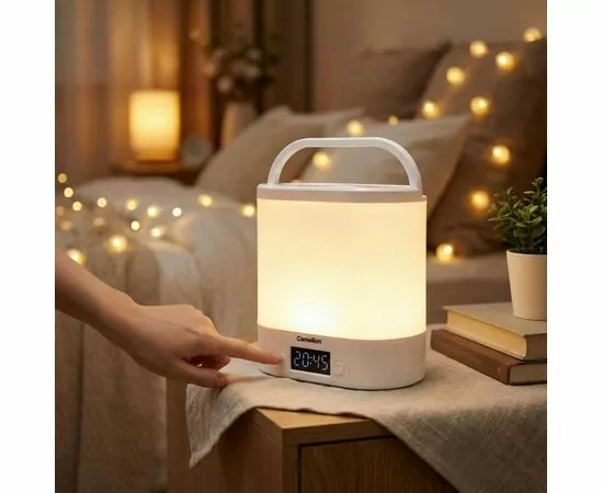 966058 - Camelion фонарь кемпинговый LED56325A (акк.3.7V) 3W(60lm) 2-4-6K сенс/дим, часы, пластик, USB (1)