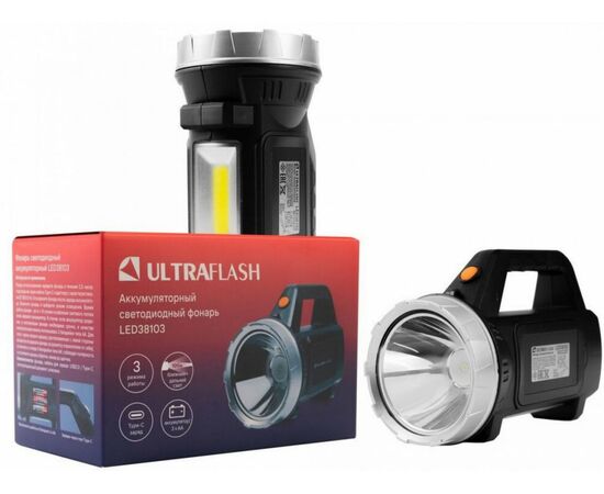 966505 - Ultraflash фонарь универс LED38103 (акк.18650 или 3xAA) LED+COB 3W(120lm) до 100м, 3 реж, USB (1)