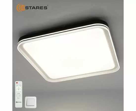 970552 - Estares св-к-люстр св/д упр. OLIVER 100W S (10000Lm)2K-4K-6K 500х500x75 пульт ДУ бел/черн/бел IP40 # (1)