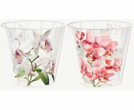 977250 - Горшок для орхидей 1,6л,d=16cм,дрен вставка,прозрачный,декор микс,223605701/00/ Homver (1)