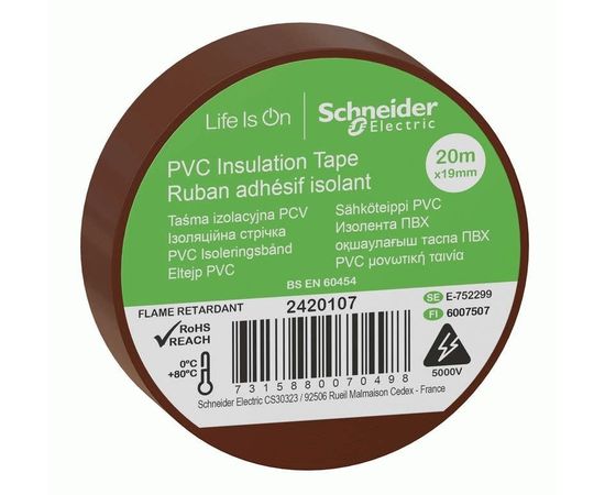 757769 - Schneider Electric Изолента ПВХ 19мм/20м коричнев. 130мкм 2-х ст этик (уп=8шт отгр кр 1шт) IMT38207 (1)