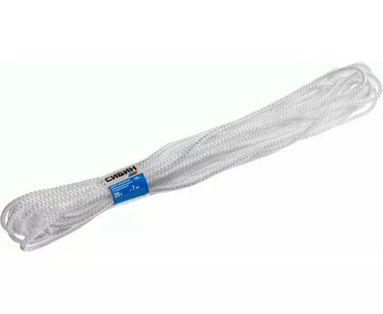 655843 - Шнур вязаный полипропиленовый СИБИН с сердечником, белый, длина 20 метров, диаметр 7 мм (1)